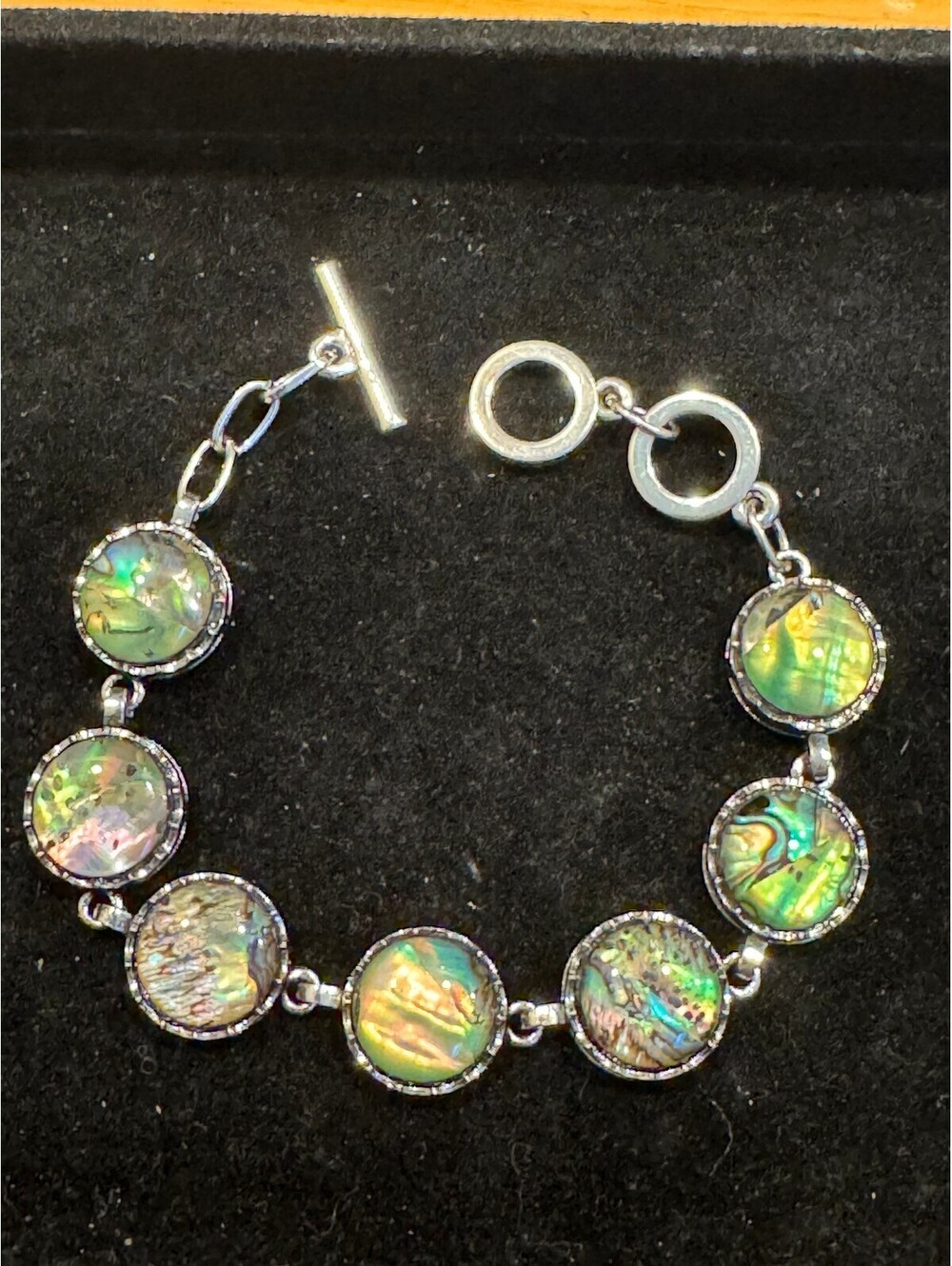 Silver Tone Round Opal Link Bracelet